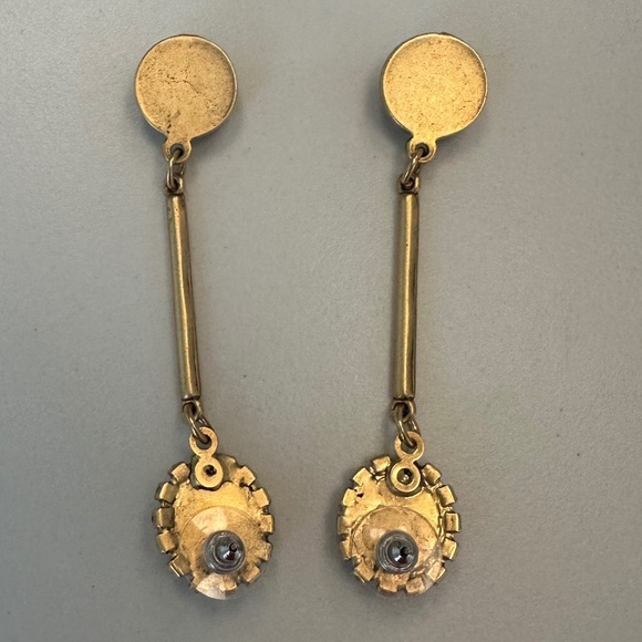 TOVA Neutral Coloured Gemstone and Crystal Long Earrings in Coated Brass - Picture 10 of 14